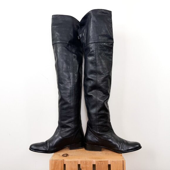 Dolce Vita Genuine Leather Black Thigh High Flat Heel Boots - Size 9 - Picture 3 of 6